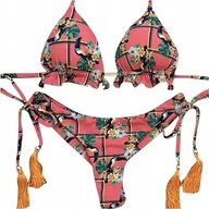 Stroje kąpielowe - STRÓJ KĄPIELOWY RÓŻOWY DWUCZĘŚCIOWY BIKINI MODNE WIĄZANE PELIKAN L - miniaturka - grafika 1