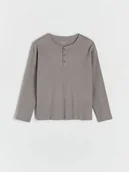 Bluzki dla chłopców - Reserved - Strukturalny longsleeve henley - ciemnoszary - miniaturka - grafika 1