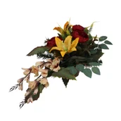 Sztuczne kwiaty - Stroik dekorowany w misie lilie, róże, gladiole - miniaturka - grafika 1