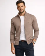 Swetry męskie - Rozpinany sweter męski z stójką bawełniany brązowy Recea - miniaturka - grafika 1