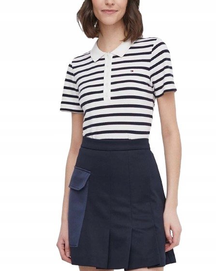 TOMMY HILFIGER BLUZKA POLO DAMSKA W PASKI BAWEŁNA SLIM FIT M 1J5A