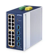Switche - PLANET ndustrial L2+ 16-Port 10/100/1000T 802.3at PoE + 4-Port 10G SFP+ Managed Ethernet Switch Zarządzany L2+ Gigabit Ethernet (10/100/1000) Obsługa PoE Aluminium, Niebieski - miniaturka - grafika 1