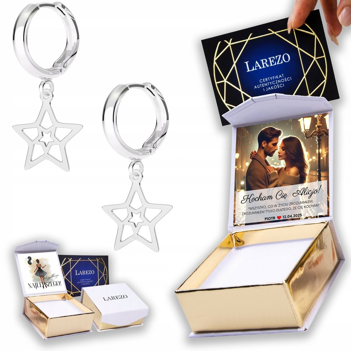 Kolczyki Srebrne 925 Blaszki z Gwiazdami Star Gwiazdy Gwiazdki NADRUK