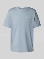 Koszulki męskie - T-shirt z wyhaftowanymi logo i okrągłym dekoltem - miniaturka - grafika 1
