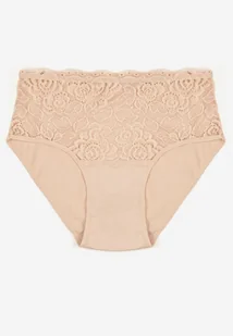 Beżowe Bawełniane Majtki Figi z Koronkowymi Zdobieniami Idissa - Majtki damskie - miniaturka - grafika 1