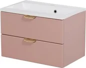 Szafki łazienkowe - Szafka łazienkowa pudrowy róż 60 cm MAGNOLIA z umywalką - złote uchwyty - miniaturka - grafika 1