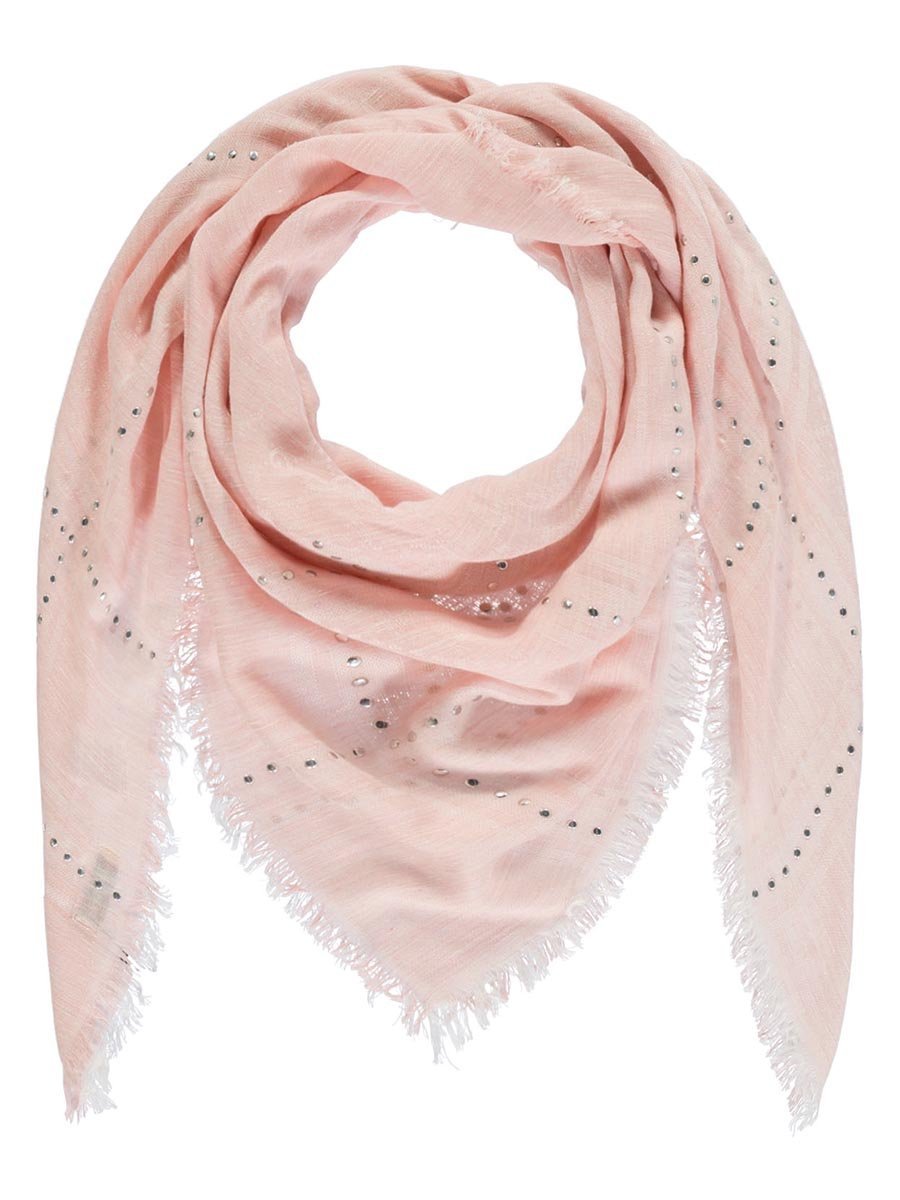 Damski szalik lekki jaquard z nitami jasnoróżowy Passigatti