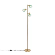Lampy stojące - QAZQA Złota lampa podłogowa Art Deco z zielonym szkłem 3 światła - Vidro - miniaturka - grafika 1