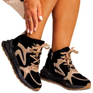 Botki damskie - Buty Damskie Zimowe Ocieplane Sportowe Florencia Czarne Khaki 36 - miniaturka - grafika 1