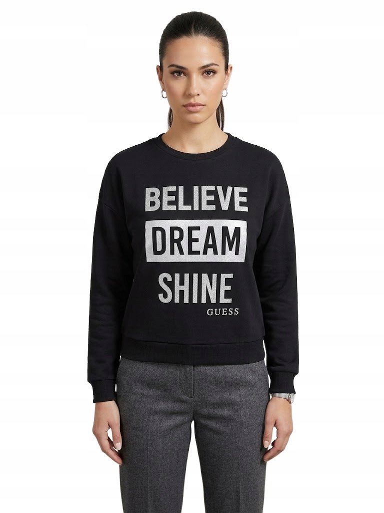 GUESS BLUZA DAMSKA CZARNA ZE SREBRNYM LOGO XS GGA