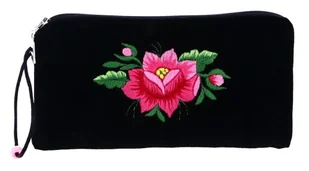 Etui na okulary, kosmetyczka, folk haft łowicki, różowa róża (czarne) - Kosmetyczki, organizery i kuferki Etui na okulary, kosmetyczka, folk haft łowicki, różowa róża (czarne) - Kosmetyczki, organizery i kuferki - miniaturka - grafika 1