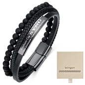 Bransolety męskie - Bransoletka z GRAWEREM SKÓRZANA męska potrójna KOR - miniaturka - grafika 1