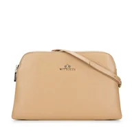 Torebki damskie - Damska listonoszka skórzana dwukomorowa klasyczna beżowa - miniaturka - grafika 1