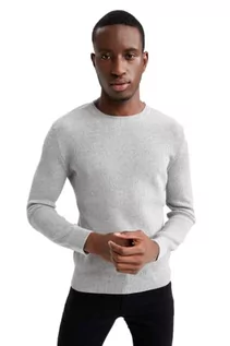 Koszulki męskie - DeFacto Męski sweter z dzianiny z długim rękawem okrągły dekolt - slim fit sweter dla mężczyzn topy (szary melanż, S), szary melanż, S - grafika 1