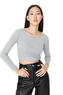 Bluzki damskie - Trendyol Damska dopasowana standardowa dzianinowa bluzka z okrągłym dekoltem, Szary/czarny, M - miniaturka - grafika 1