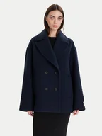 Płaszcze damskie - Calvin Klein Płaszcz wełniany LV044D549G Granatowy Relaxed Fit - miniaturka - grafika 1
