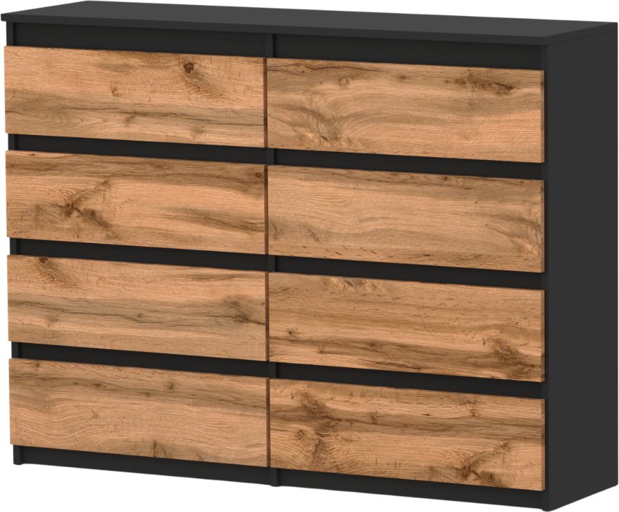 Komoda Z 8 Szufladami 120 Cm Czarny Dąb Wotan Pojemna Szafka Rtv Salon Sypialnia Meble Loftowe