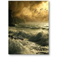 Obrazy i zdjęcia na płótnie - Plakat burza morski krajobraz do biura żółto-zielony - miniaturka - grafika 1