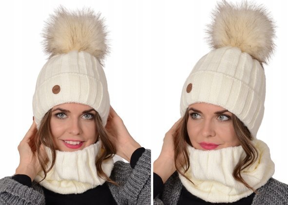 Zimowy KOMPLET Dziecięcy Czapka komin KREM K7