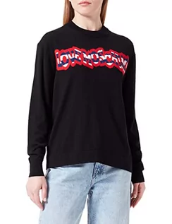 Swetry damskie - Love Moschino Damski sweter o regularnym kroju z długim rękawem z prążkowanym logo, czarny, 42 - grafika 1
