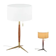 Lampy stojące - Relaxdays Lampa stołowa, abażur z tkaniny i przełącznik pociągany, E27, lampa stołowa do salonu i sypialni, drewno, metal, biały/brązowy/mosiądz 10033893 - miniaturka - grafika 1