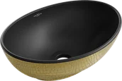 Umywalki - Mexen Elza umywalka nablatowa 40 x 33 cm, czarna mat/złota wzór łuski - 21014028 - miniaturka - grafika 1