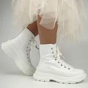 Botki damskie - Big Star OO274A598 Botki damskie zimowe skórzane białe - miniaturka - grafika 1