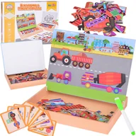 Tablice i flipcharty - Tablica Magnetyczna 2w1 z Puzzle Magnetyczne Pojazdy Budowlane ZA5352 - miniaturka - grafika 1