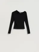 Bluzki damskie - Reserved - Bluzka na jedno ramię - czarny - miniaturka - grafika 1