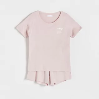 Piżamy damskie - Reserved - Dwuczęściowa piżama z nadrukiem - Różowy - grafika 1