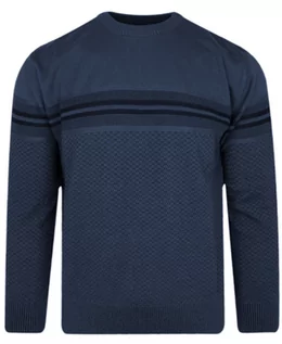 Swetry męskie - Sweter Bawełniany, Niebieski U-neck, Okrągły Dekolt, Męski -DEVIR - Devir - grafika 1