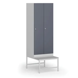 Szafka ubraniowa z ławką, 2-drzwiowa, 1875 x 600 x 500/800 mm, zamek cylindryczny, drzwi ciemnoszare - Szafki biurowe - miniaturka - grafika 1