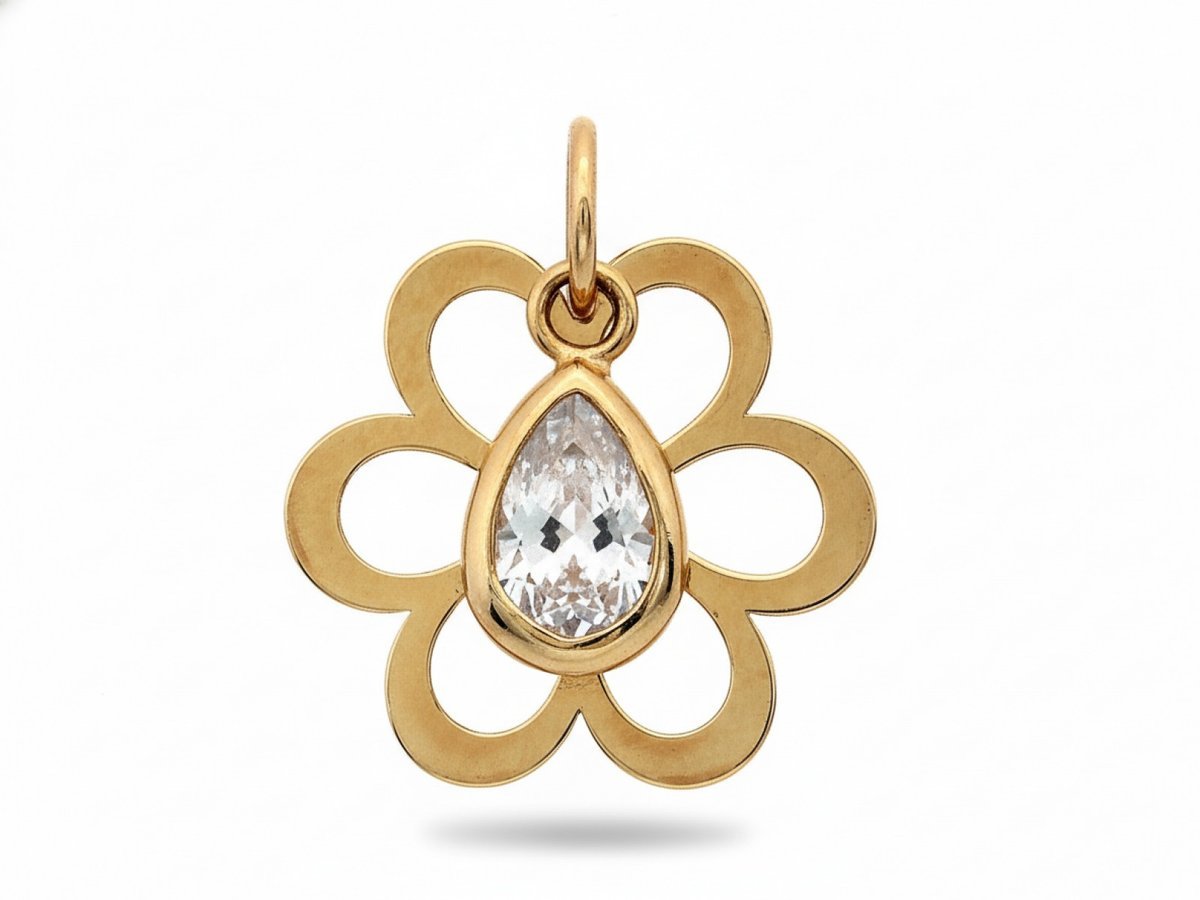 Delikatna złota zawieszka kwiatek żółte złoto próba 585 z cyrkonią subtelna elegancka na prezent