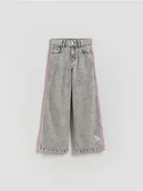 Spodnie i spodenki dla dziewczynek - Reserved - Jeansy super wide leg z lampasami - jasnoszary - miniaturka - grafika 1