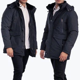 Kurtka Męska Zimowa TRISS LINE Granatowa Puchowa JOHAN Granatowy 54 - Kurtki męskie - miniaturka - grafika 1