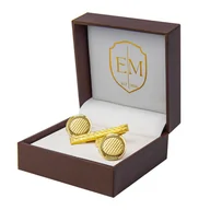 Spinki do mankietów i krawatów - Zestaw prezentowy złoty: spinki do mankietów klasyczne okrągłe + spinka do krawata 4cm - EM Men's Accessories - miniaturka - grafika 1