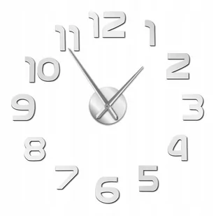 Zegar ścienny naklejany do salonu kuchni 3d srebrne lustro 60cm - Zegary - miniaturka - grafika 1