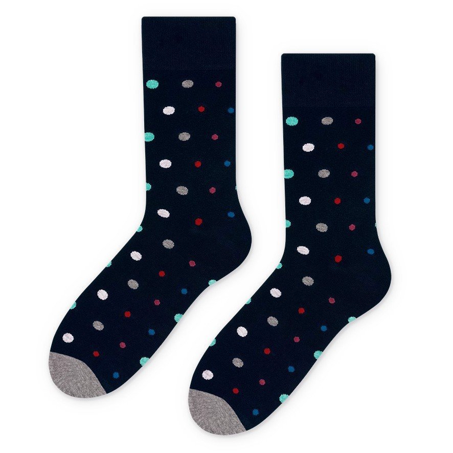 Granatowe skarpetki męskie w kolorowe kropki SK312 43-46