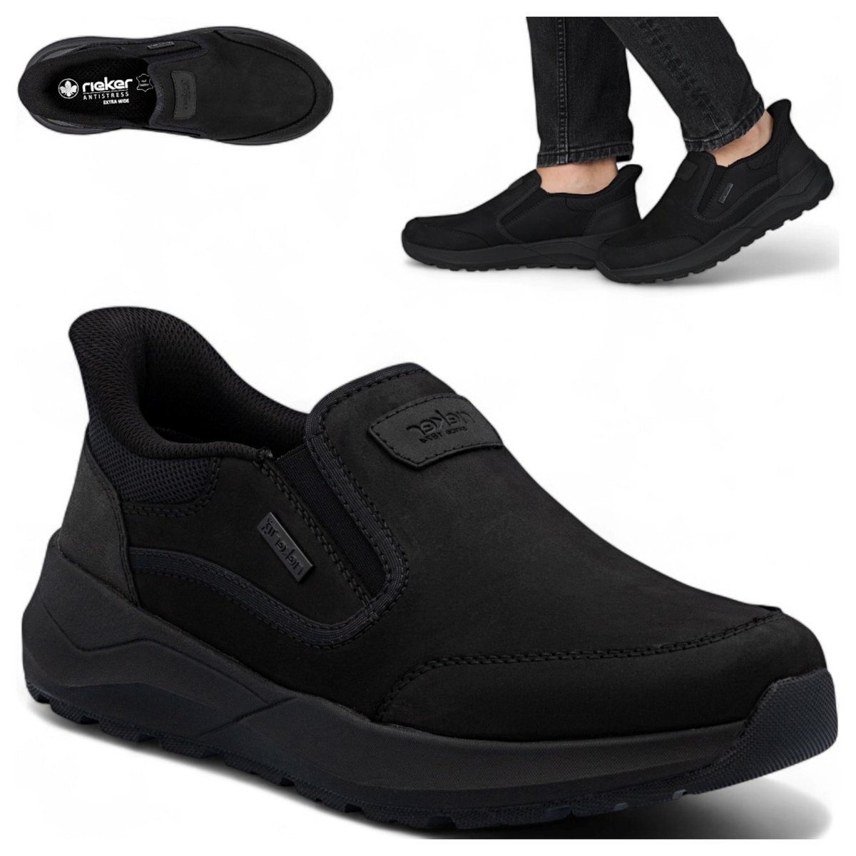 Rieker SKÓRZANE Półbuty Męskie Sportowe Wygodne Trzewiki Wsuwane Jesień 42