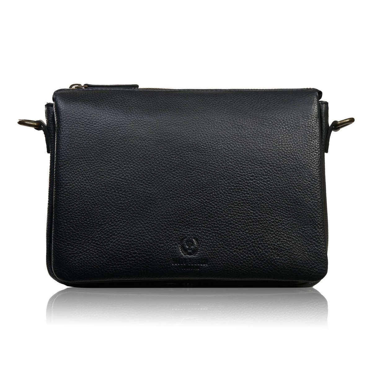 Torebka damska na ramię skórzana czarna kompaktowa listonoszka IM-04-BL