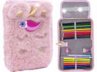 Piórniki - PIÓRNIK SZKOLNY JEDNOKLAPKOWY Z WYPOSAŻENIEM DLA DZIEWCZYNKI PLUSZ UNICORN - miniaturka - grafika 1
