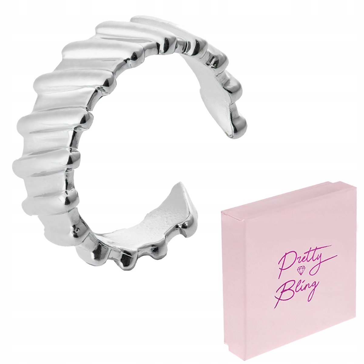 Nausznica damska kolczyk posrebrzana KARBOWANA zaciskana kolor srebrny