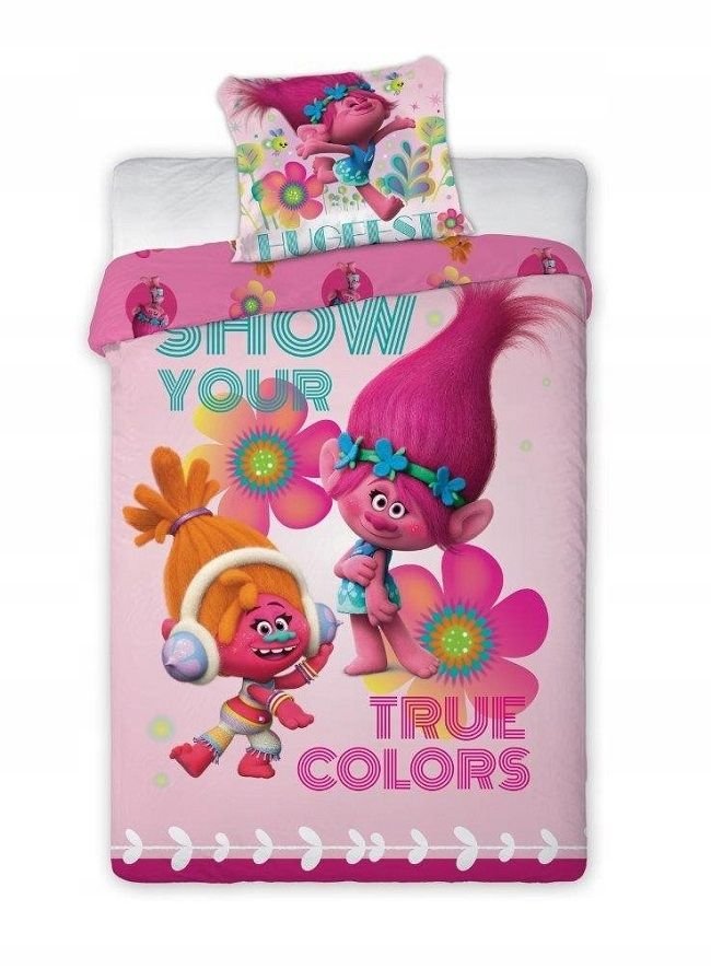 Dwustronna Bawełniana Pościel Trolle Różowa Pościel Trolls 160x200