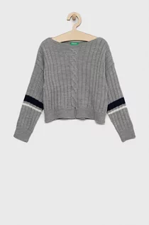Swetry dla dziewczynek - United Colors of Benetton sweter z domieszką wełny dziecięcy kolor szary lekki - grafika 1