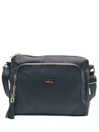 Torebki damskie - Czarna skórzana listonoszka dwukomorowa - miniaturka - grafika 1