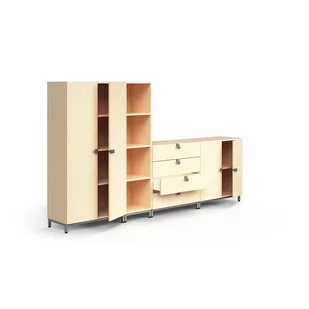 Rozwiązanie do przechowywania QBUS, szafa + 4 otwarte przegrody + 4 szuflady + szafka, nóżki, uchwyt - Szafki biurowe Rozwiązanie do przechowywania QBUS, szafa + 4 otwarte przegrody + 4 szuflady + szafka, nóżki, uchwyt - Szafki biurowe - miniaturka - grafika 1