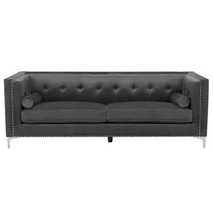Beliani Sofa trzyosobowa welur ciemnoszara AVALDSENES - Sofy i kanapy - miniaturka - grafika 1