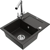 Zlewozmywaki z baterią - Mexen Enzo zlewozmywak granitowy 1-komorowy z ociekaczem i baterią kuchenną Duero, czarny/złoty metalik - miniaturka - grafika 1