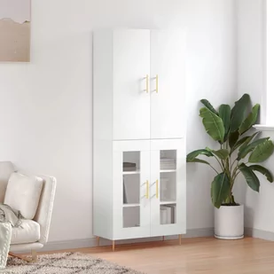 vidaXL Witrynka biała połysk 69,5x34x180 cm materiał drewnopochodny - Witryny - miniaturka - grafika 1