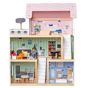 DOMEK DLA LALEK DREWNIANY LED  62x27x77CM + 3 LALKI + 2 ZWIERZĄTKA - Domki dla lalek - miniaturka - grafika 1